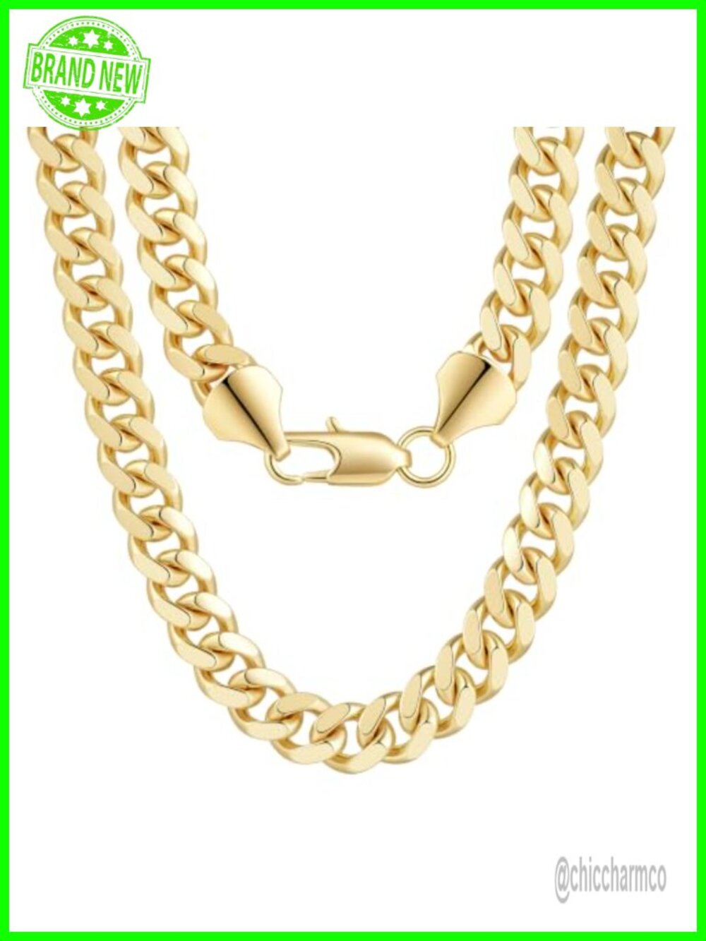 14K Gold Plated Cuban Link Chain Necklace 6mm 8mm Lobster Clasp